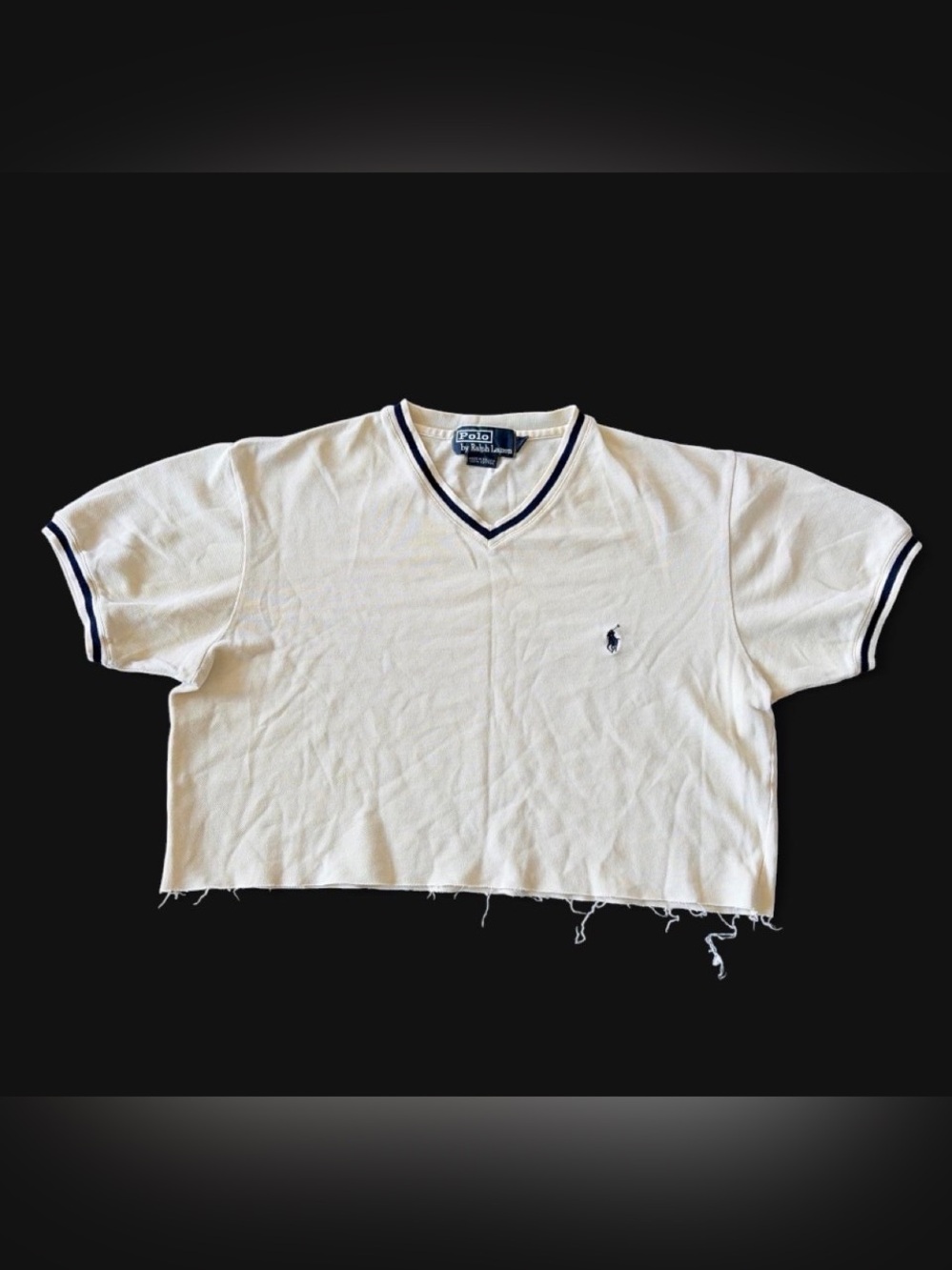 Polo by Ralph Lauren White V-Neck Tee with Navy Trim
